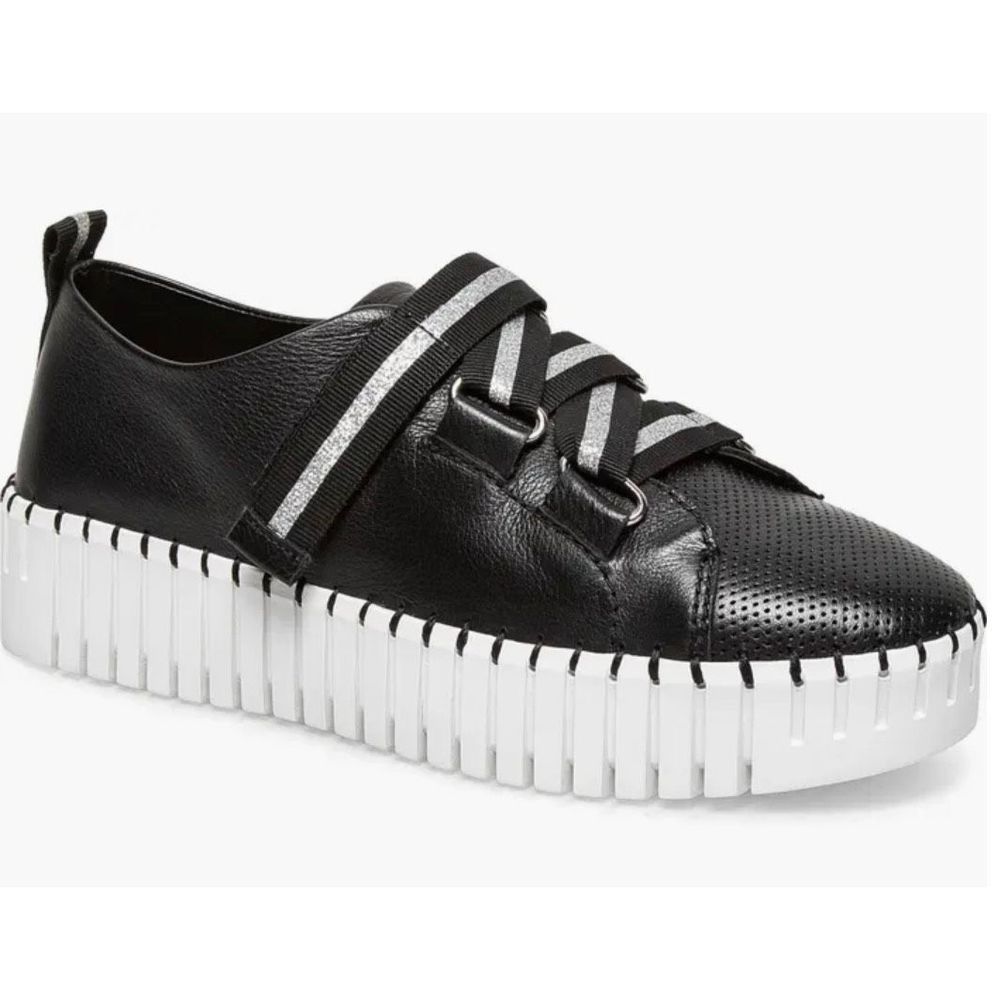 Silent D Brightery Black Leather Sneaker NWOB Size 39/8 1/2